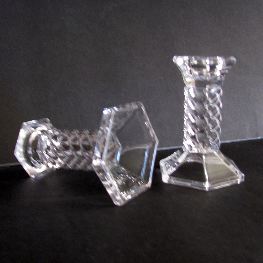 Glass Candlesticks w/Swirl Design